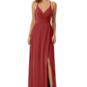 AZAZIE DAVIS Rust A-Line Pleated Chiffon Floor-Length Dress